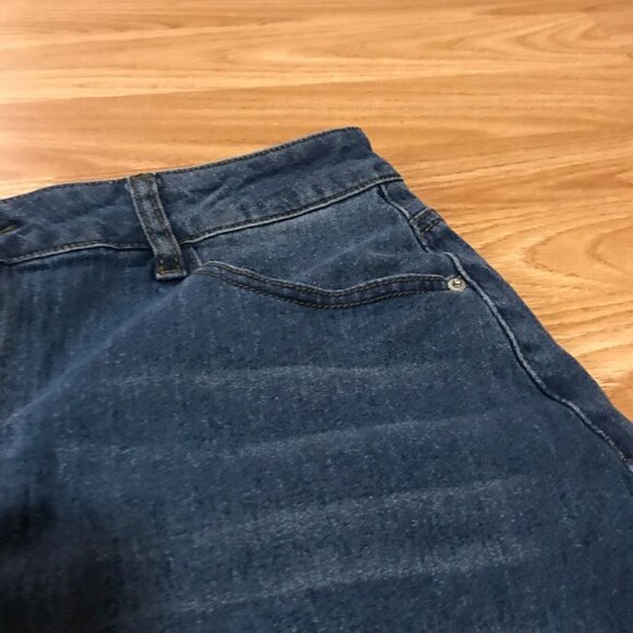 Allegra Denim Midi Skirt Size Large With Frayed Hem & Snap Button Detail - Picture 4 of 14